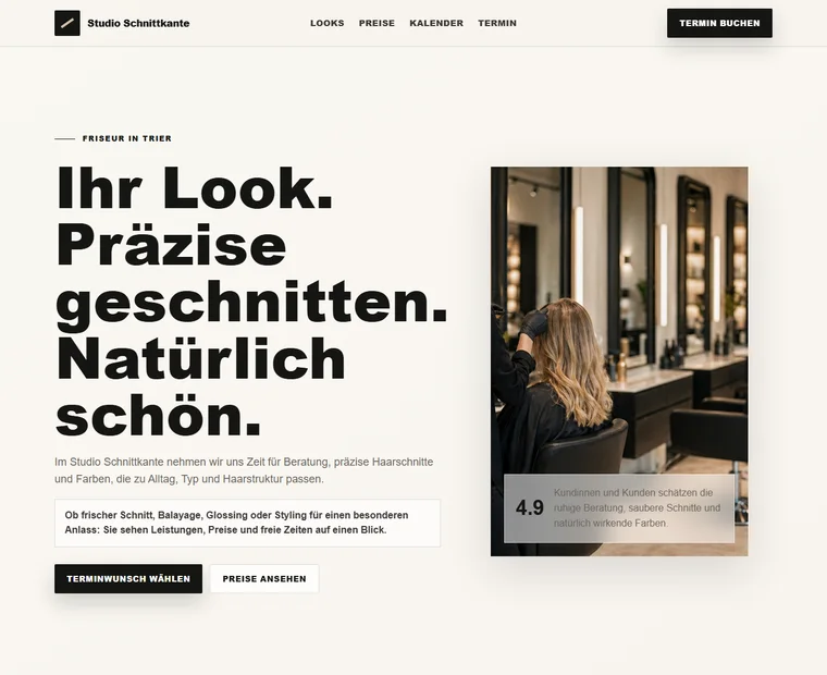 Screenshot einer Friseur Beispielwebsite