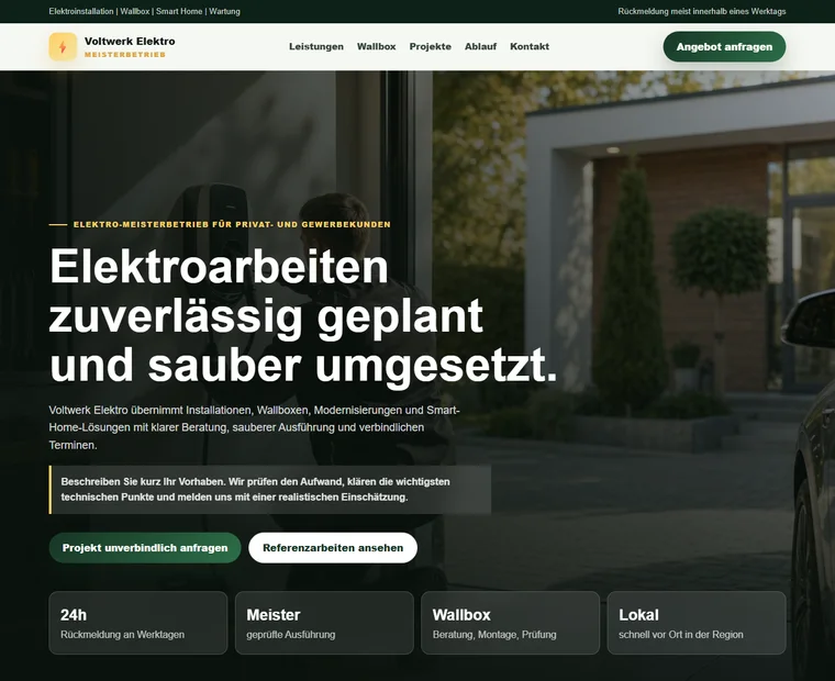 Screenshot einer Elektriker Beispielwebsite