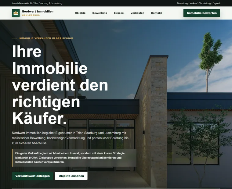Screenshot einer Immobilien Beispielwebsite