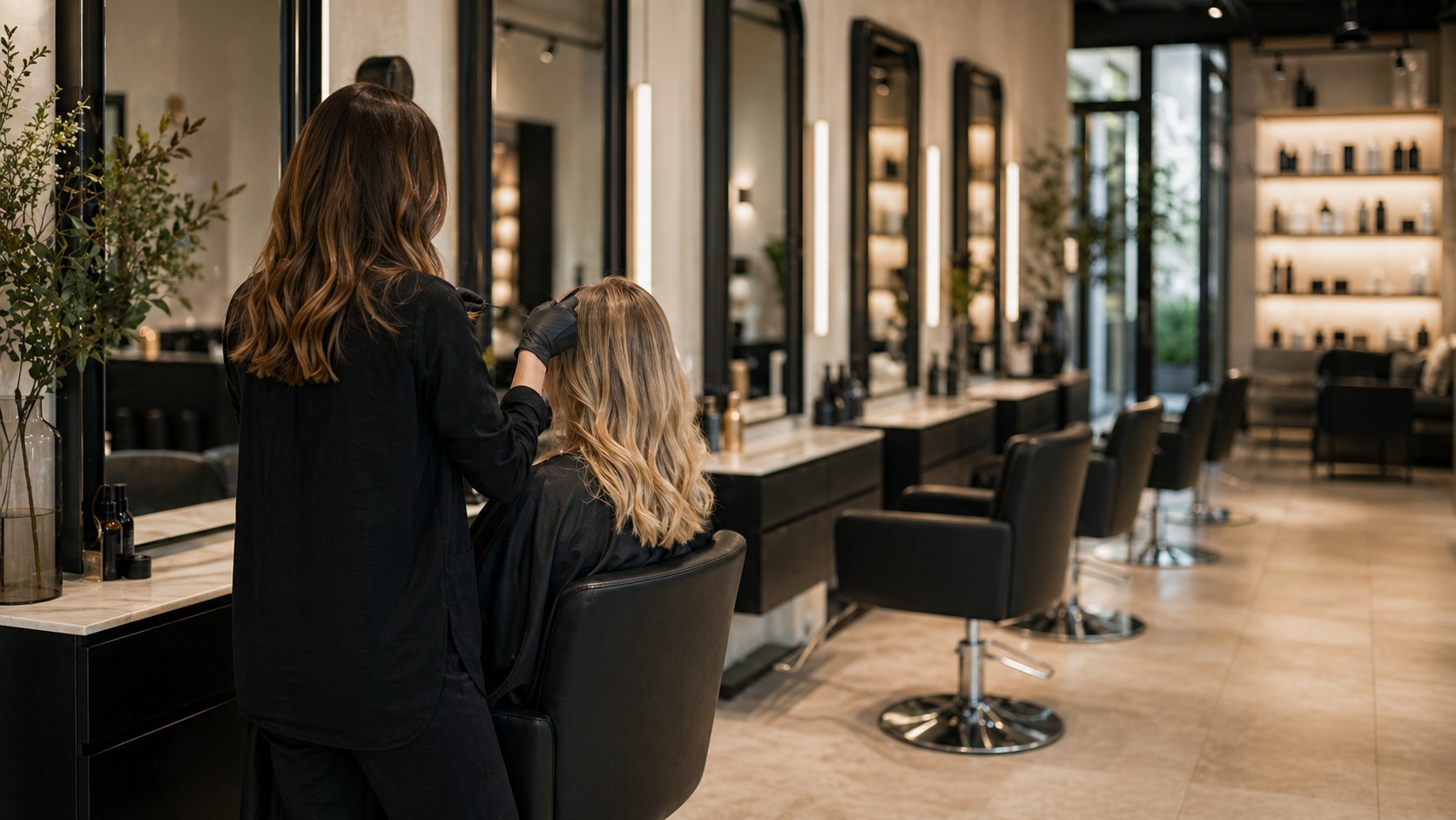Moderner Friseursalon mit Stylist und Kundin
