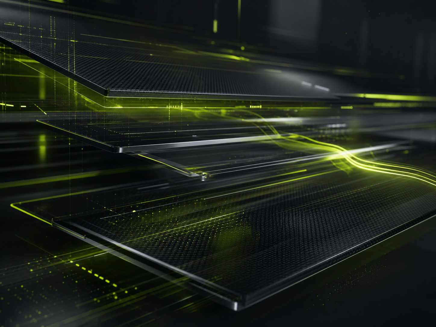 Schwebende 3D-Panels mit Lime-Licht