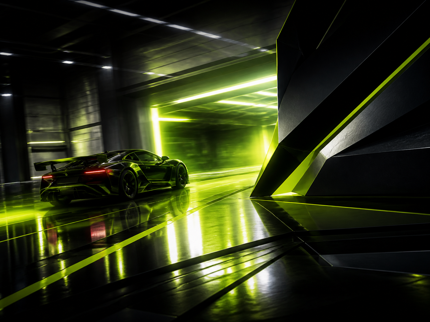 Dunkle Racing-Atmosphäre mit Lichtreflexen